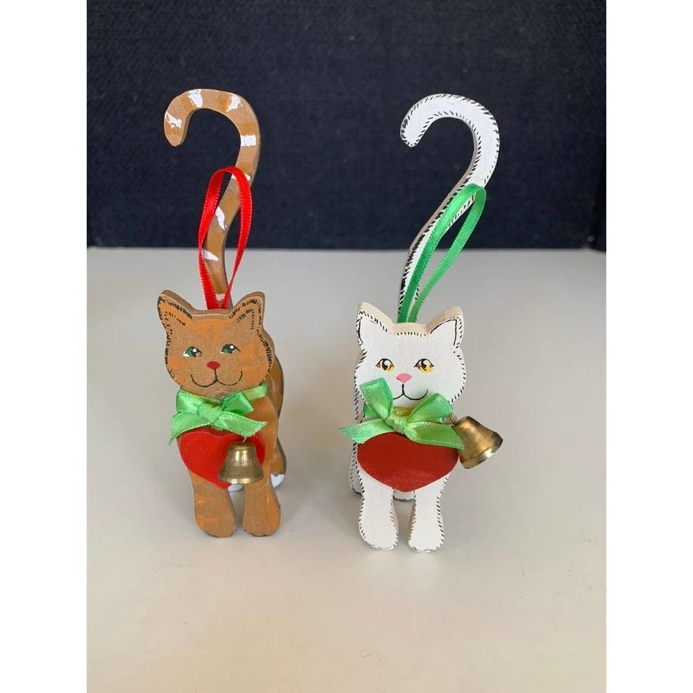 2 Vintage Cat Christmas Ornaments Kurt Adler Long Tailed Kitty Cats 1991 Wood. L